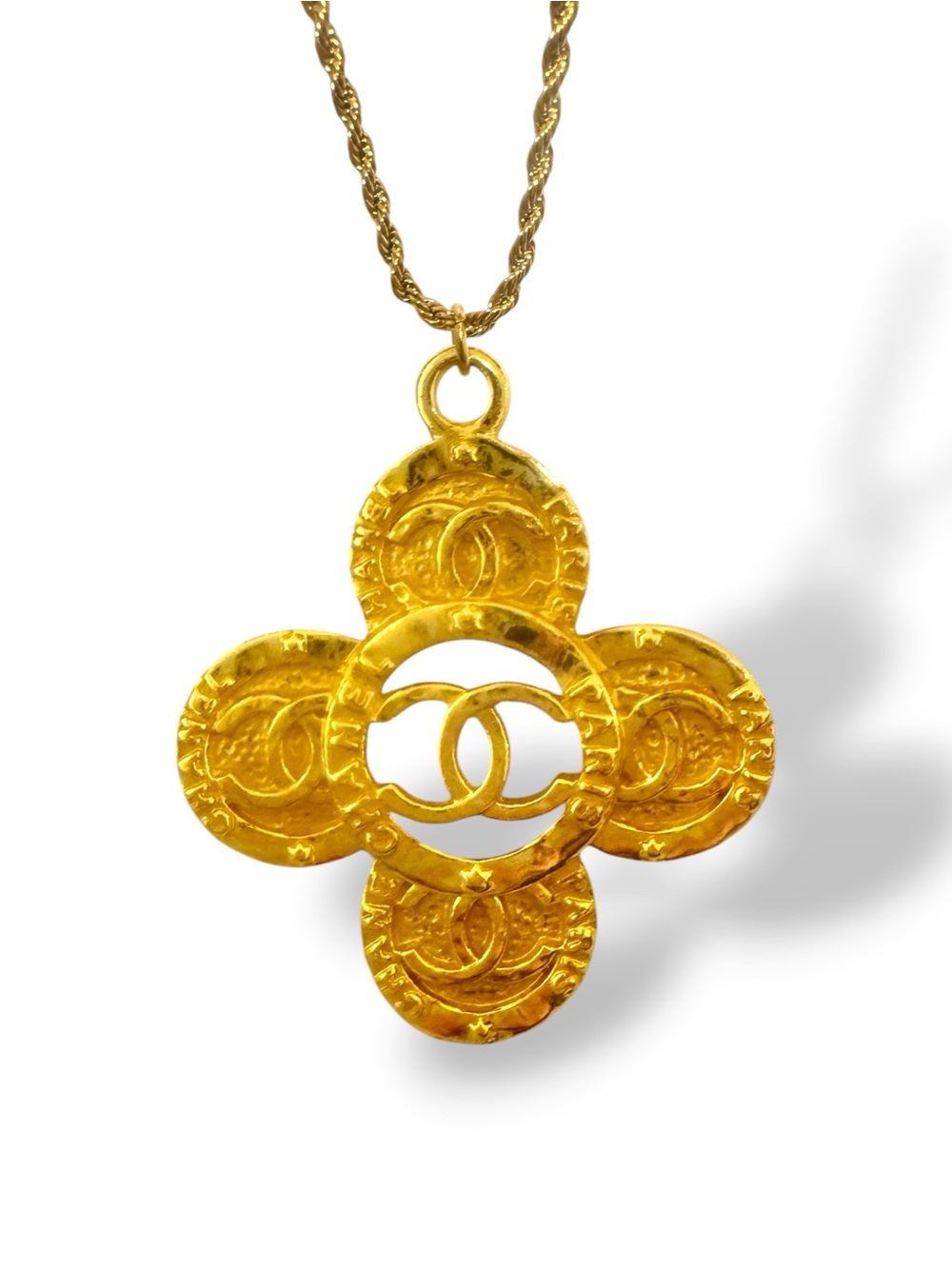 CHANEL Gold-Tone Four-Leaf Clover CC Pendant Charm